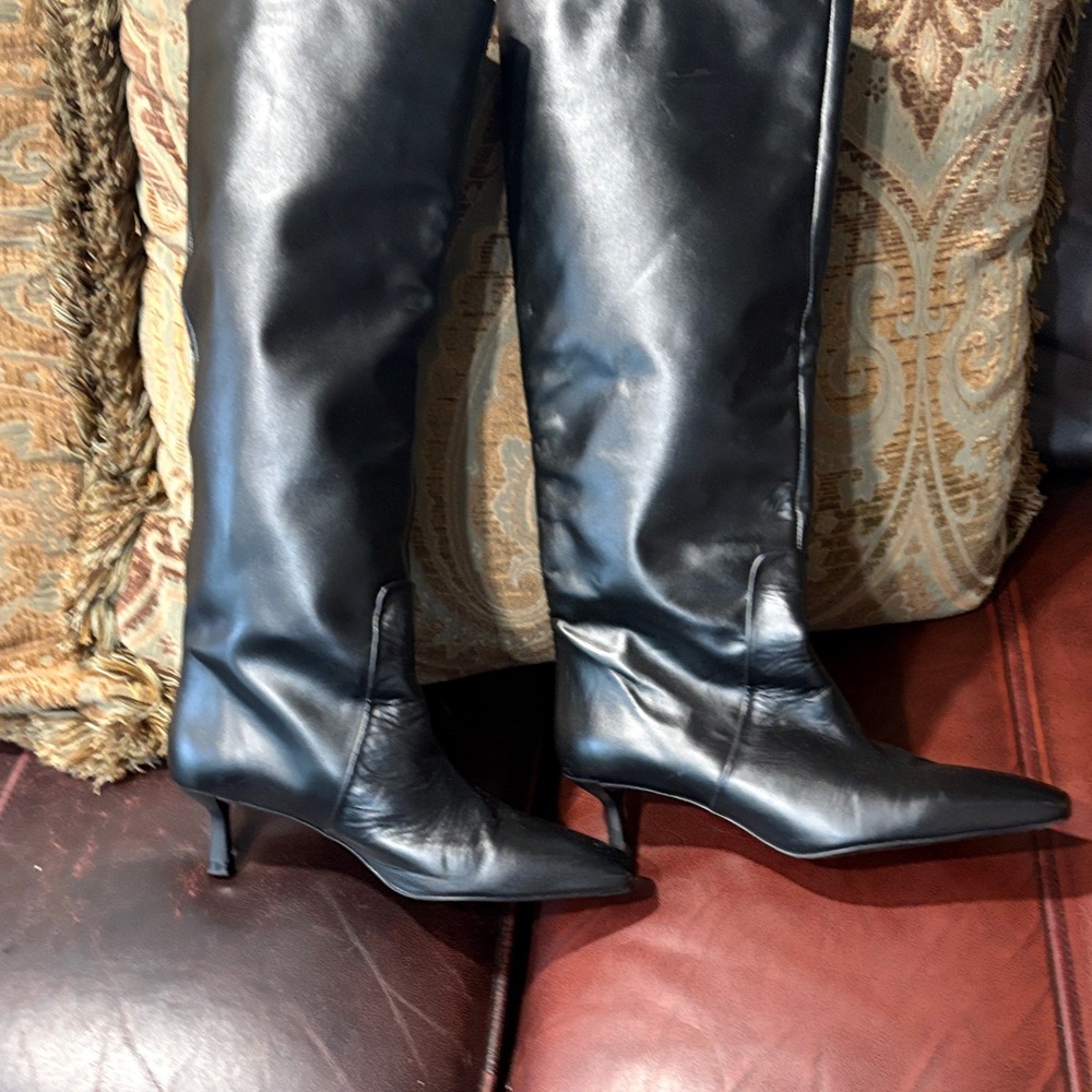Zara Black Heeled Leather Boots